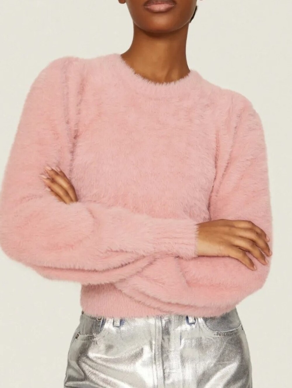 Ronny Kobo Collection Dusty Pink Faux-Fur Crew Sweater